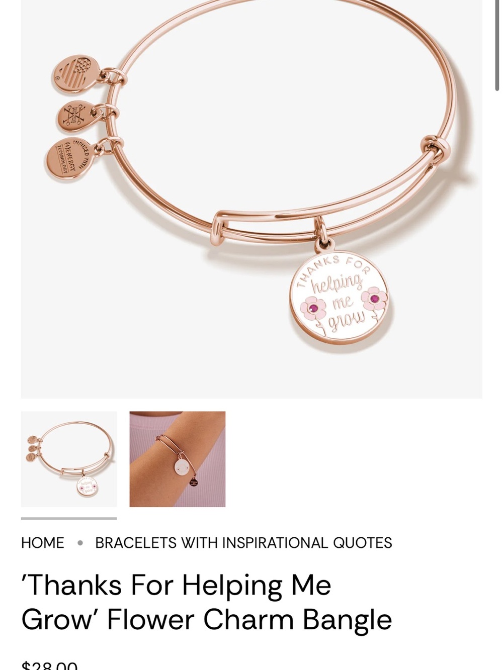Alex and Ani Rose Gold 'Thanks For Helping Me Grow' Flower Charm Bangle